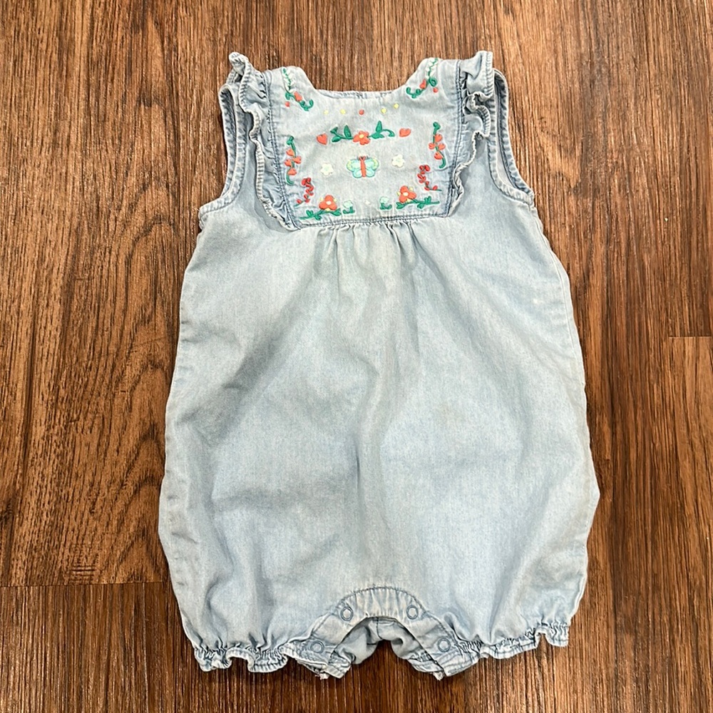 Embroidered Denim Romper